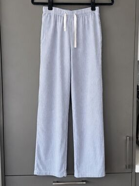 Blue & White Striped 100% Cotton Pajama Pants | XS Poplin-Style PJ Pants Casual